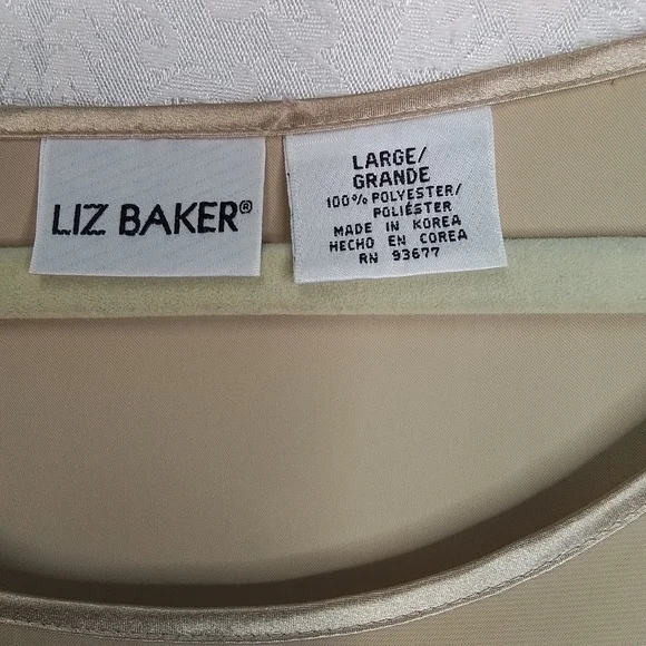 Liz Baker tan smooth tank with cream shiny trim size L - Picture 4 of 7